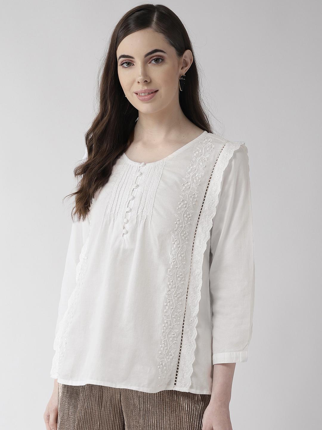Off White Cotton Embroidered Top