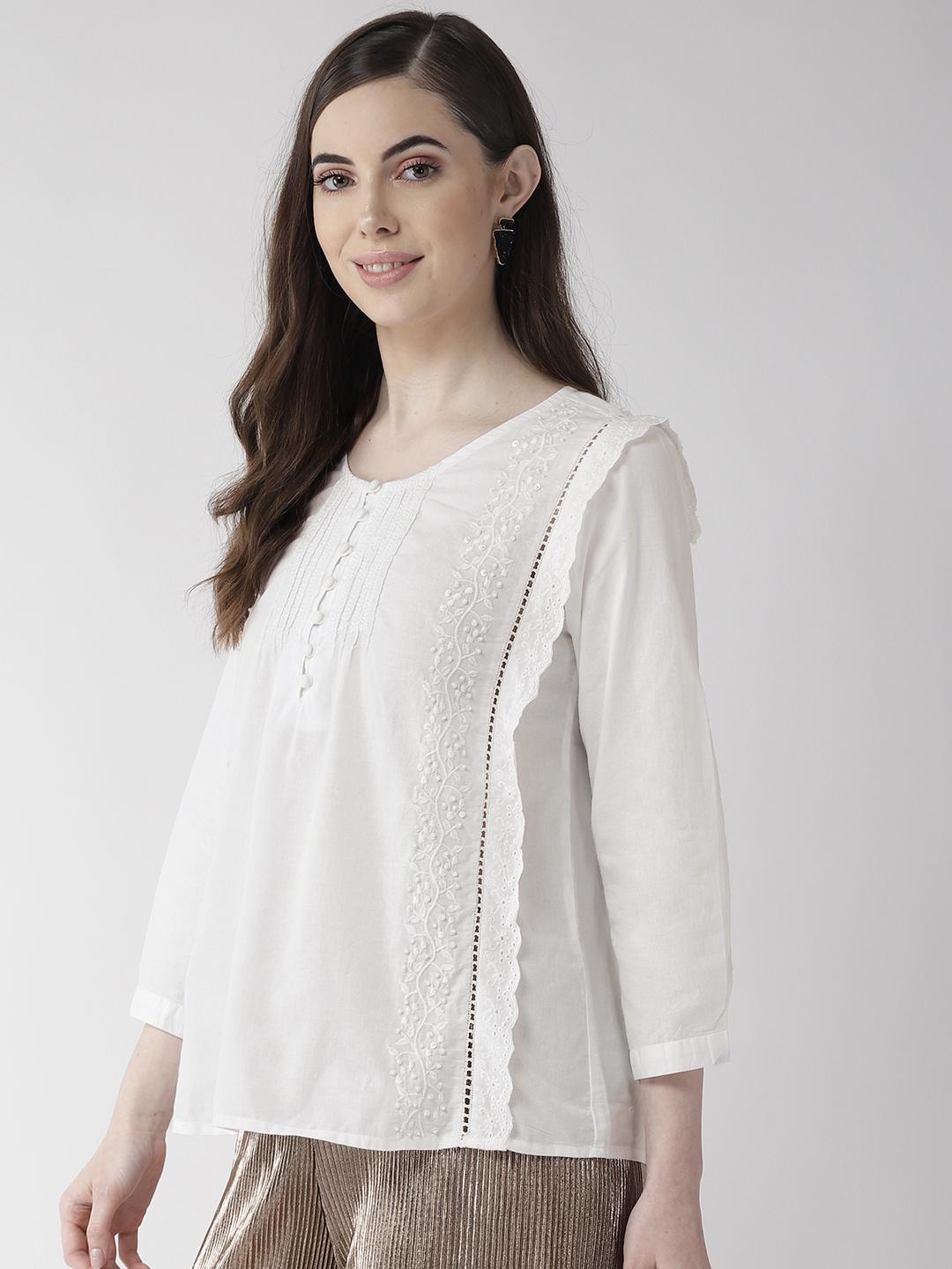Off White Cotton Embroidered Top