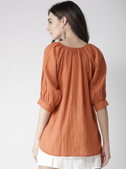 Scoup Combo of Cotton & Rust Pintuck Top