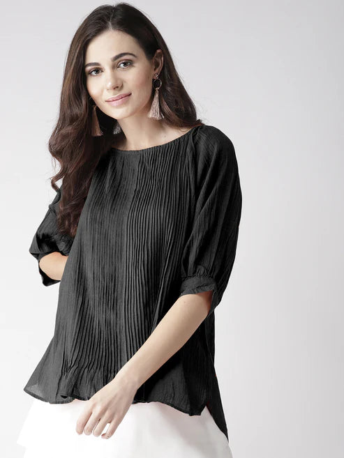 Scoup Combo of White Cotton Long Dress & Black Pintuck Top