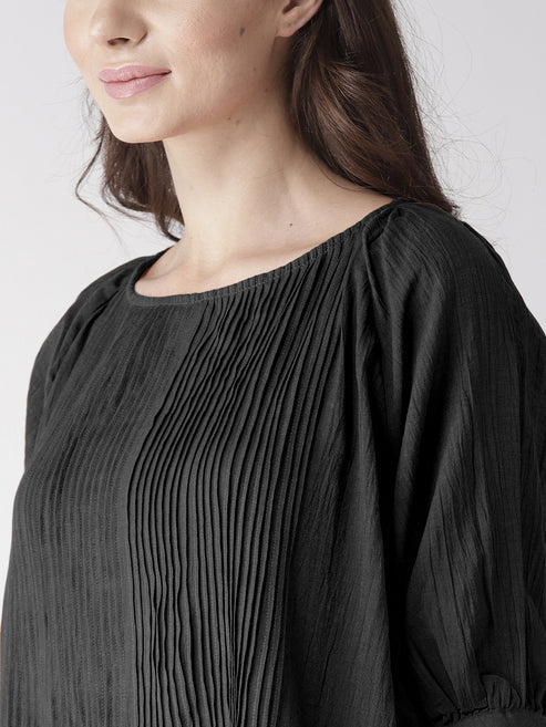 Scoup Combo of White Cotton Long Dress & Black Pintuck Top