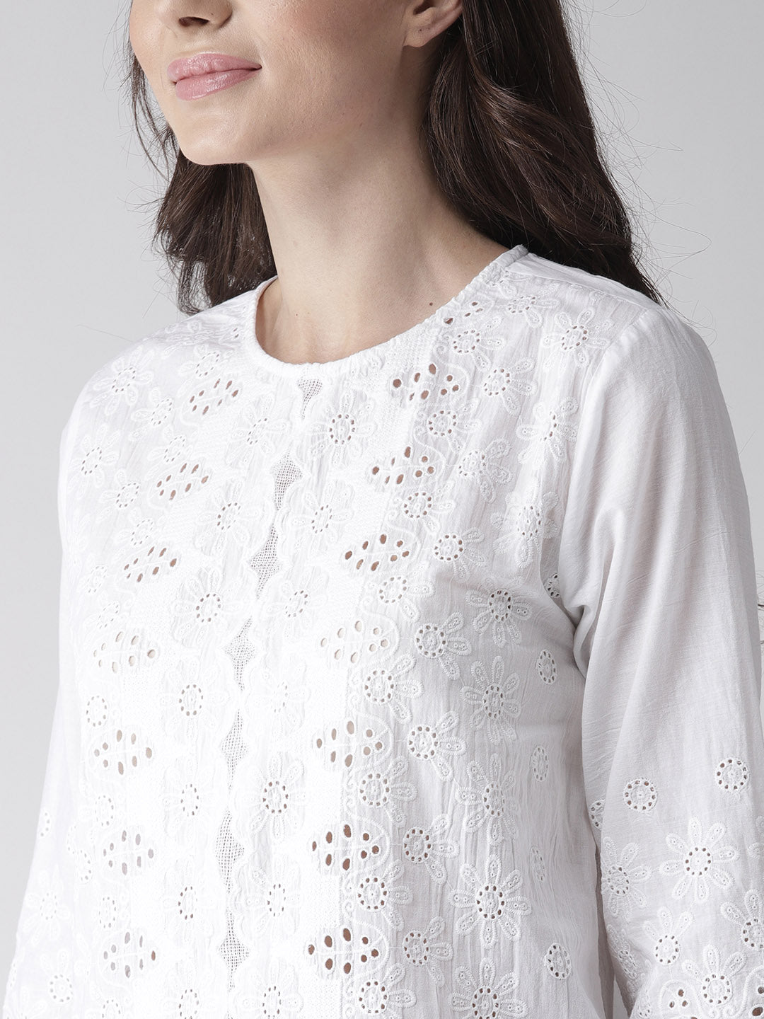 Scoup White Schiffli Embroidered Top