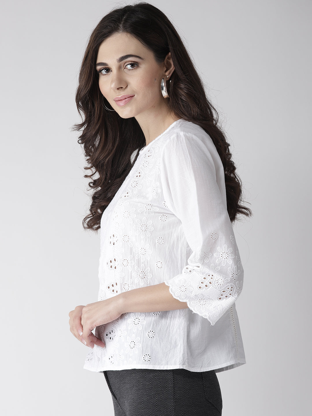 Scoup White Schiffli Embroidered Top