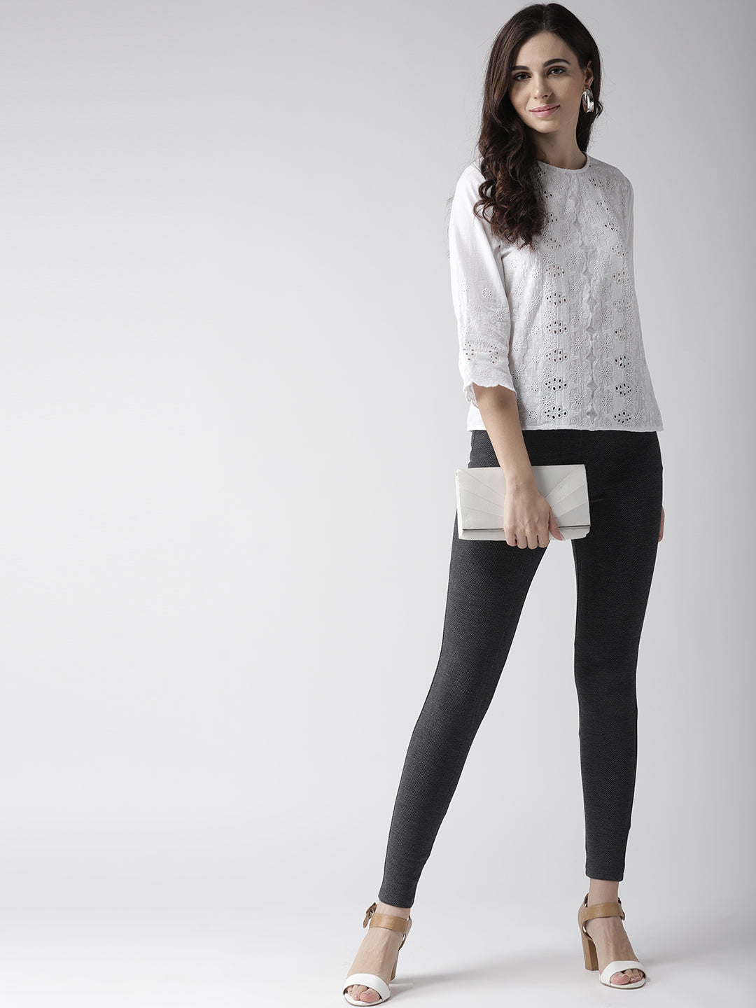 Scoup White Schiffli Embroidered Top