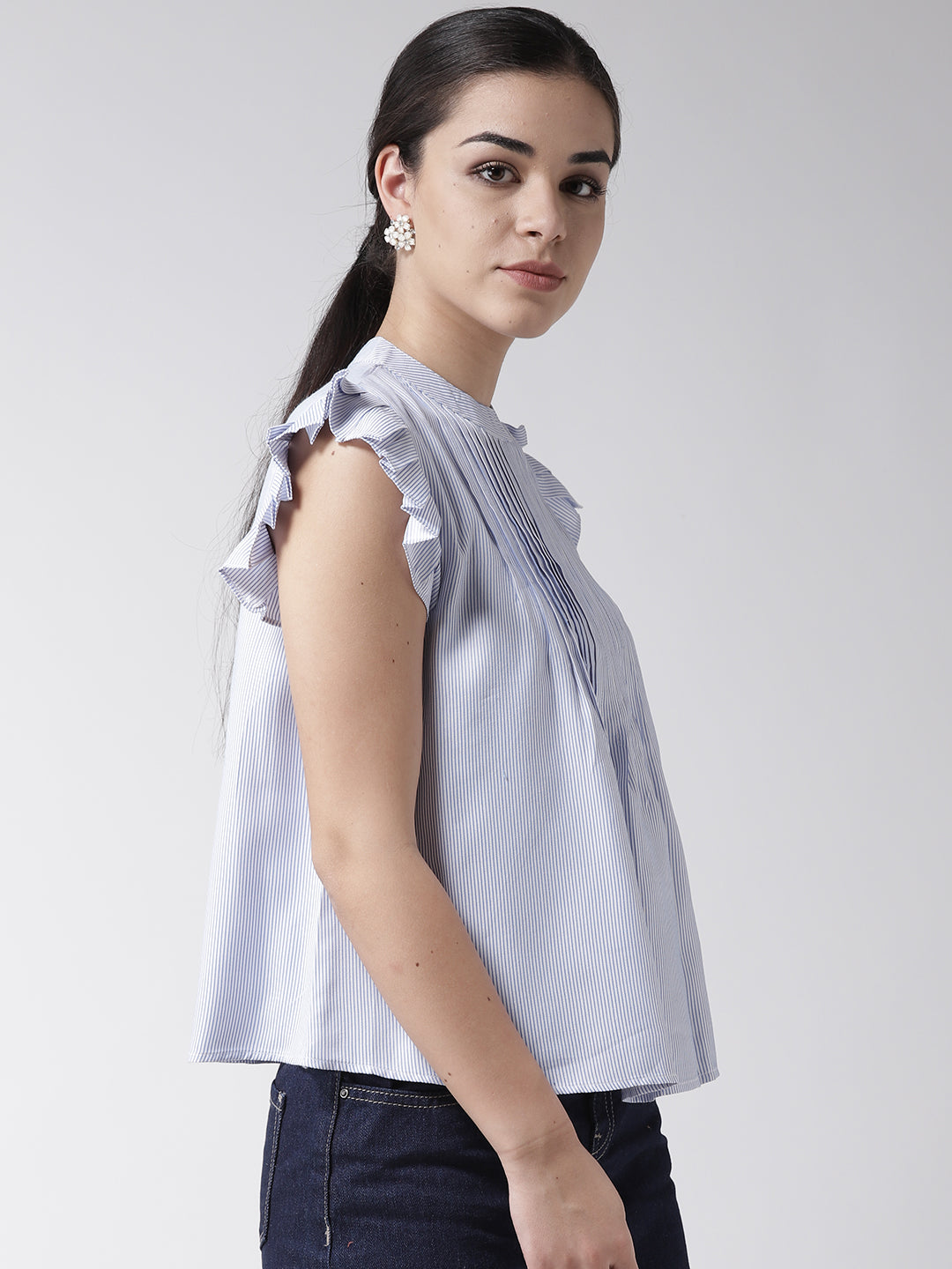 Scoup White & Blue Striped A-line Top