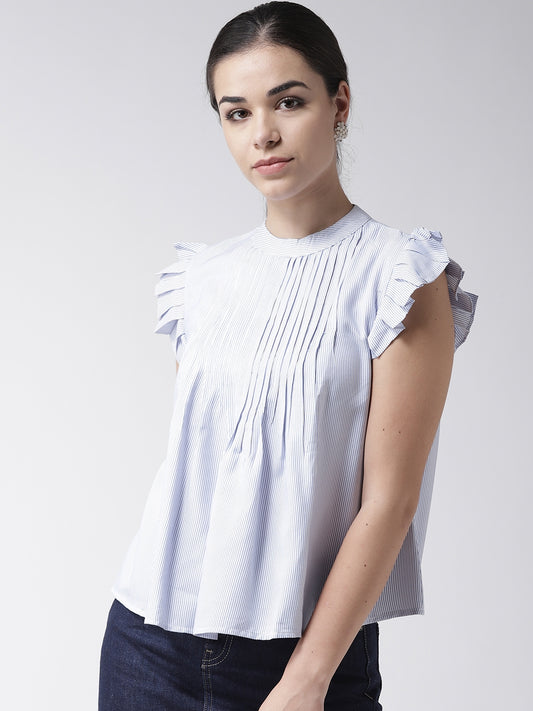 Scoup White & Blue Striped A-line Top