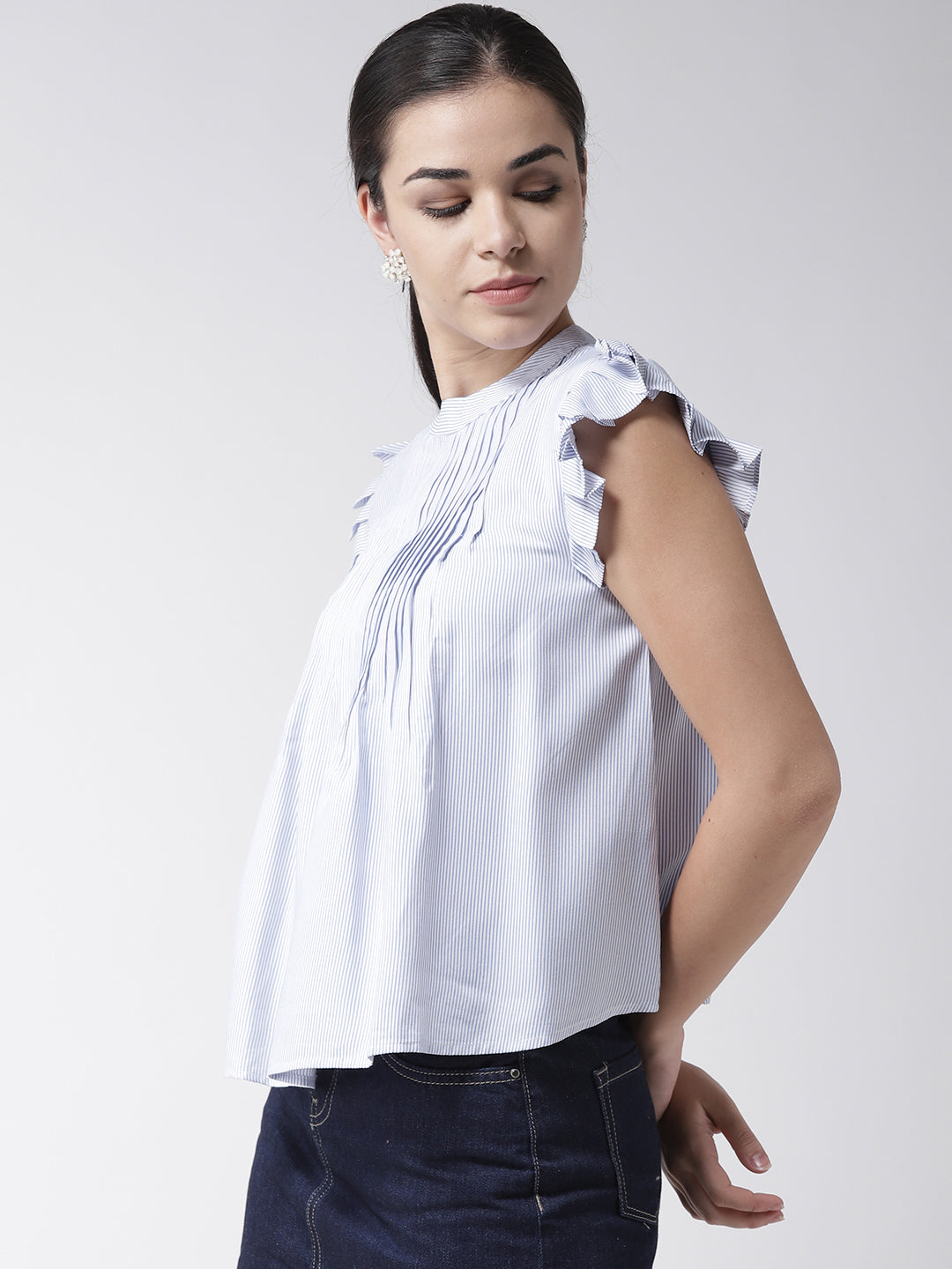 Scoup White & Blue Striped A-line Top