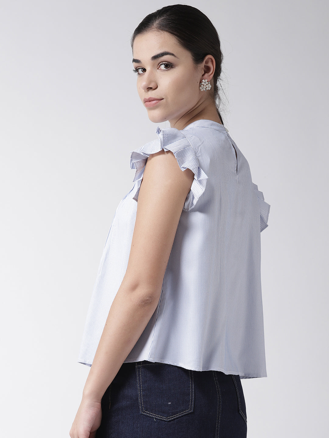 Scoup White & Blue Striped A-line Top