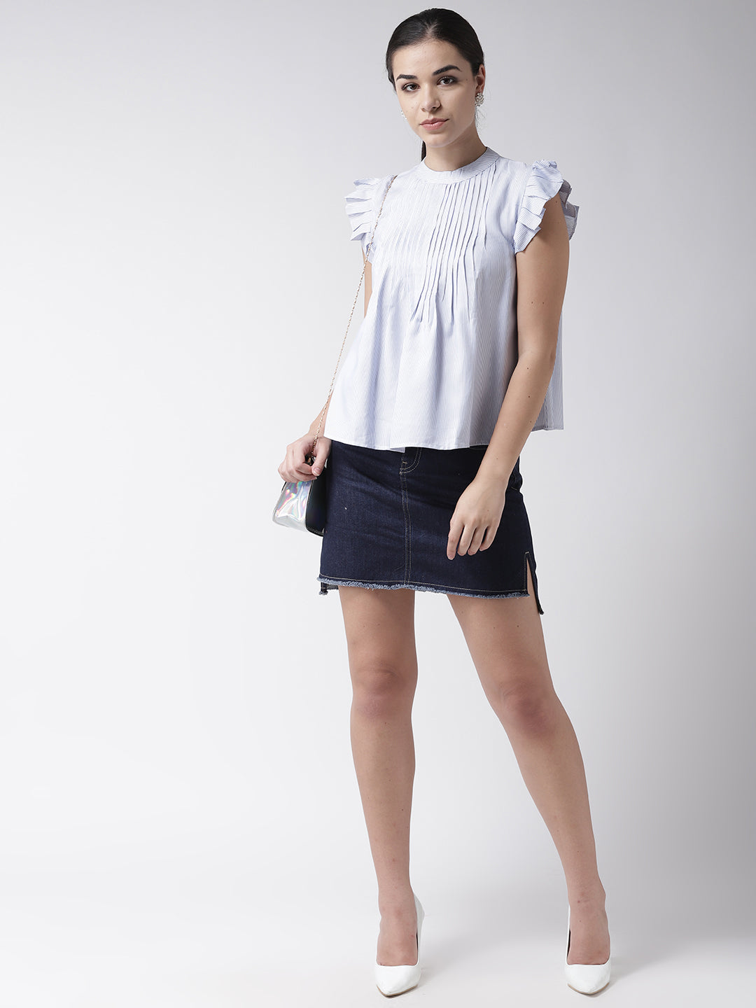 Scoup White & Blue Striped A-line Top