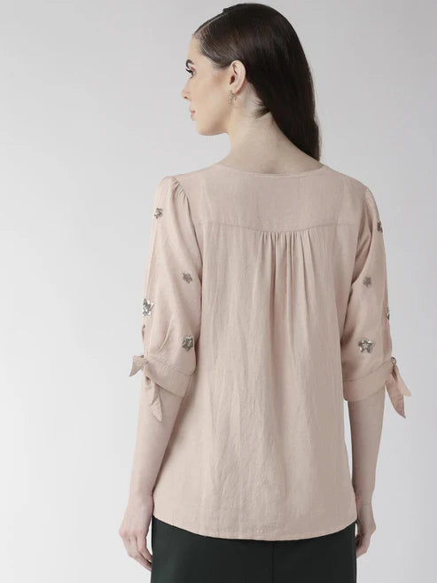 Scoup Combo of Cotton Embroidered Top & Dusty Pink Top
