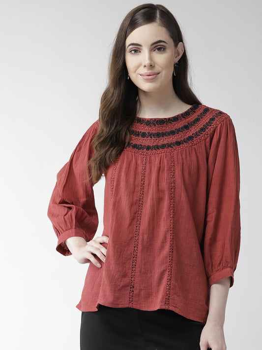 Self Design Embroidered Cotton Top