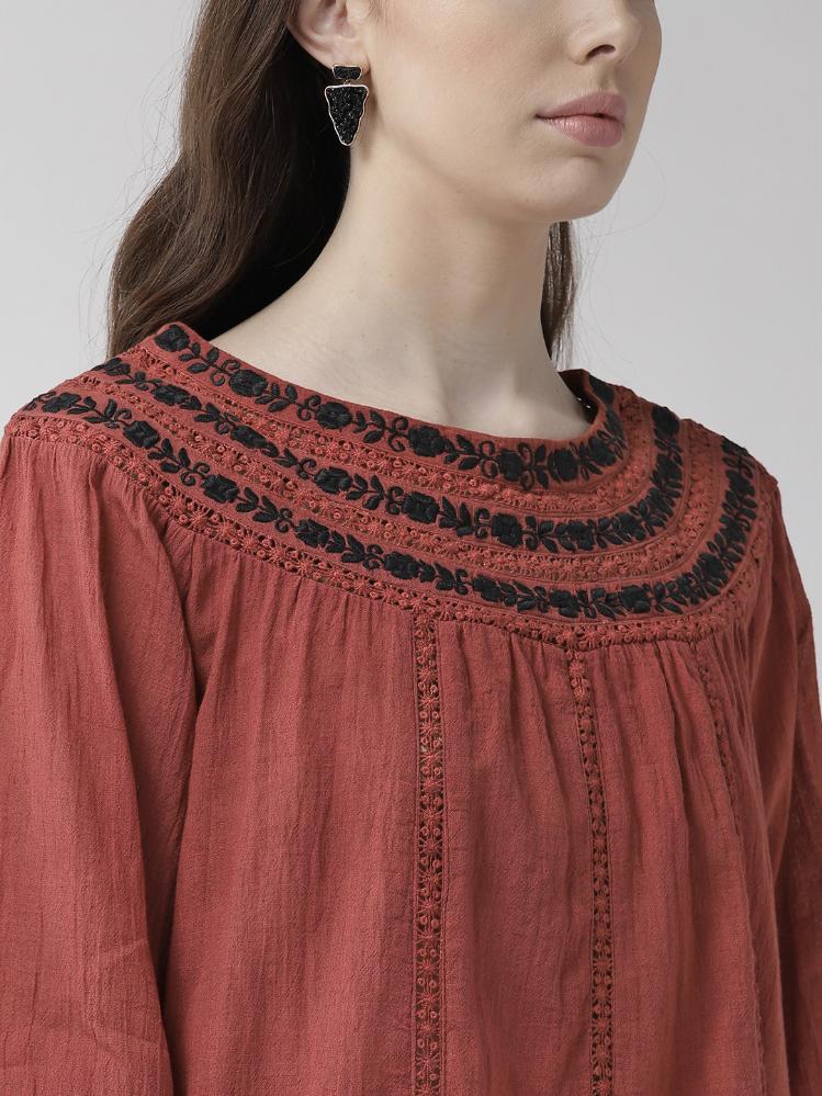 Self Design Embroidered Cotton Top