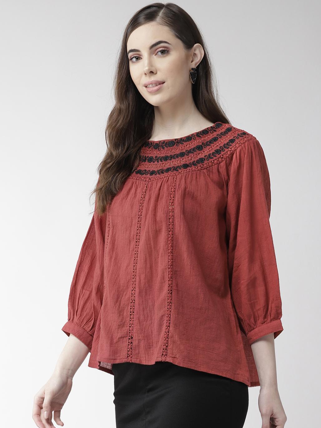 Self Design Embroidered Cotton Top