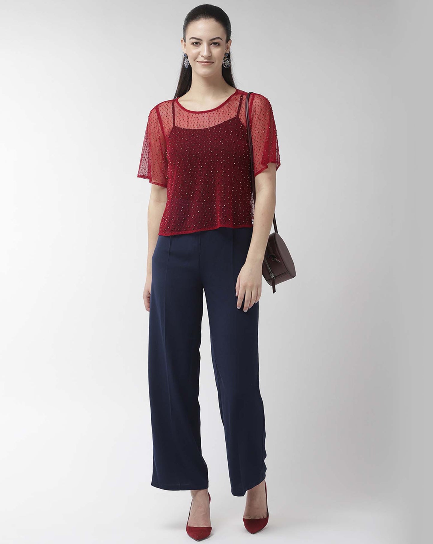 Net Embellished Short Top