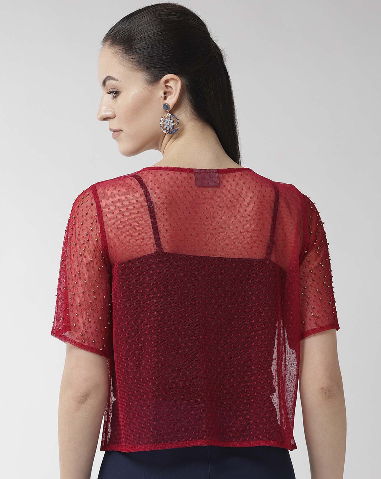 Net Embellished Short Top