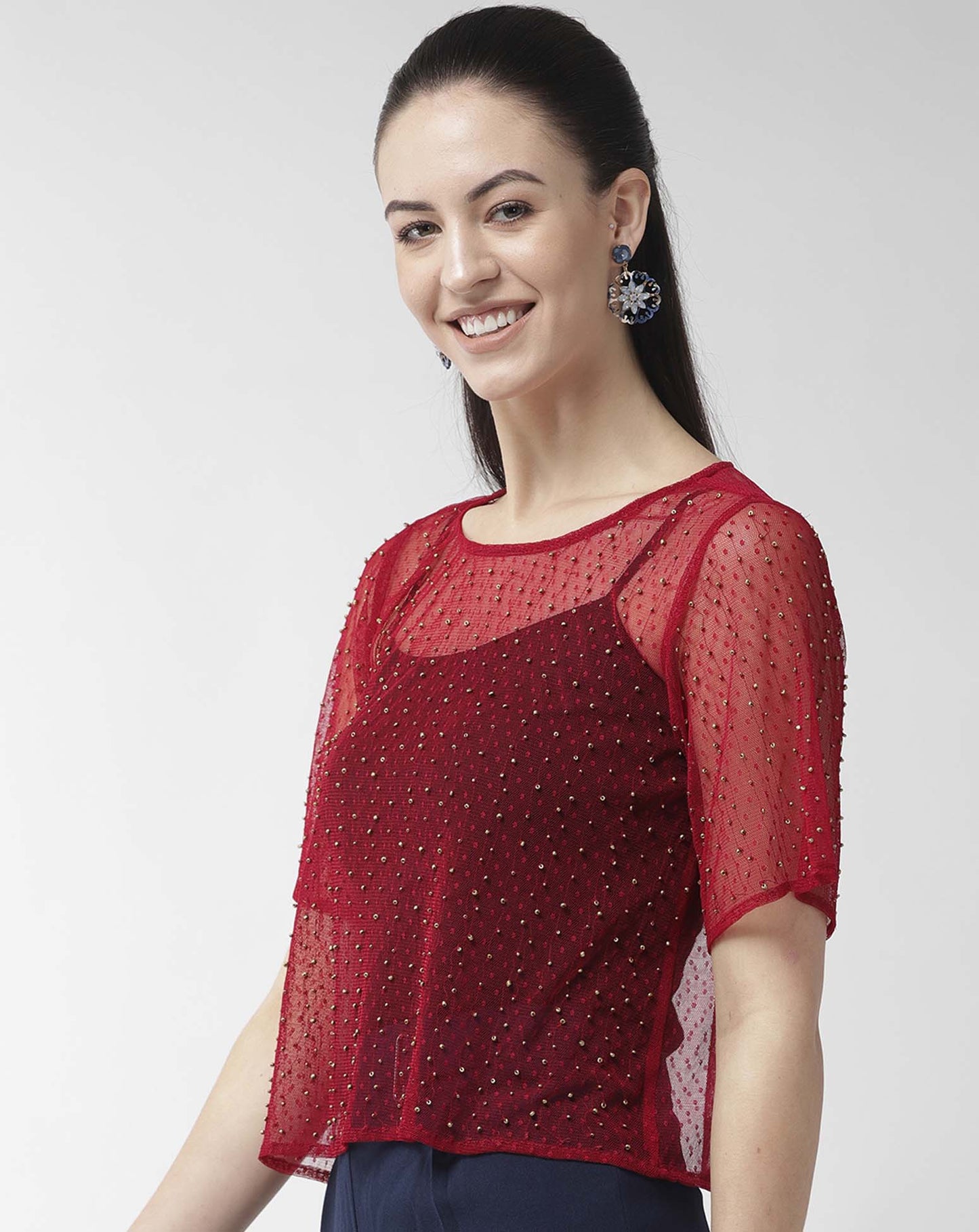 Net Embellished Short Top