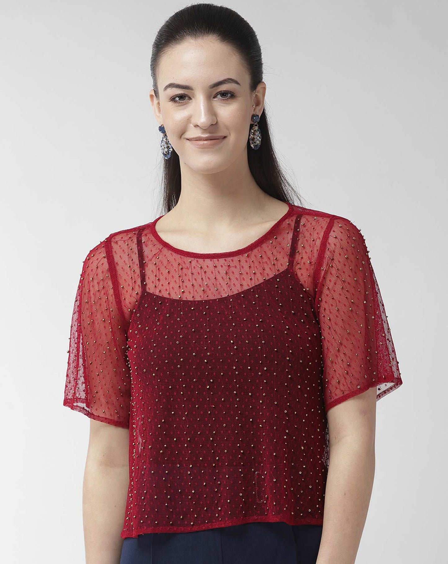 Net Embellished Short Top