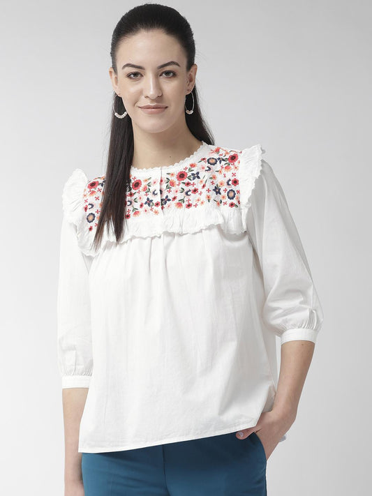 Embroidered White Cotton Top