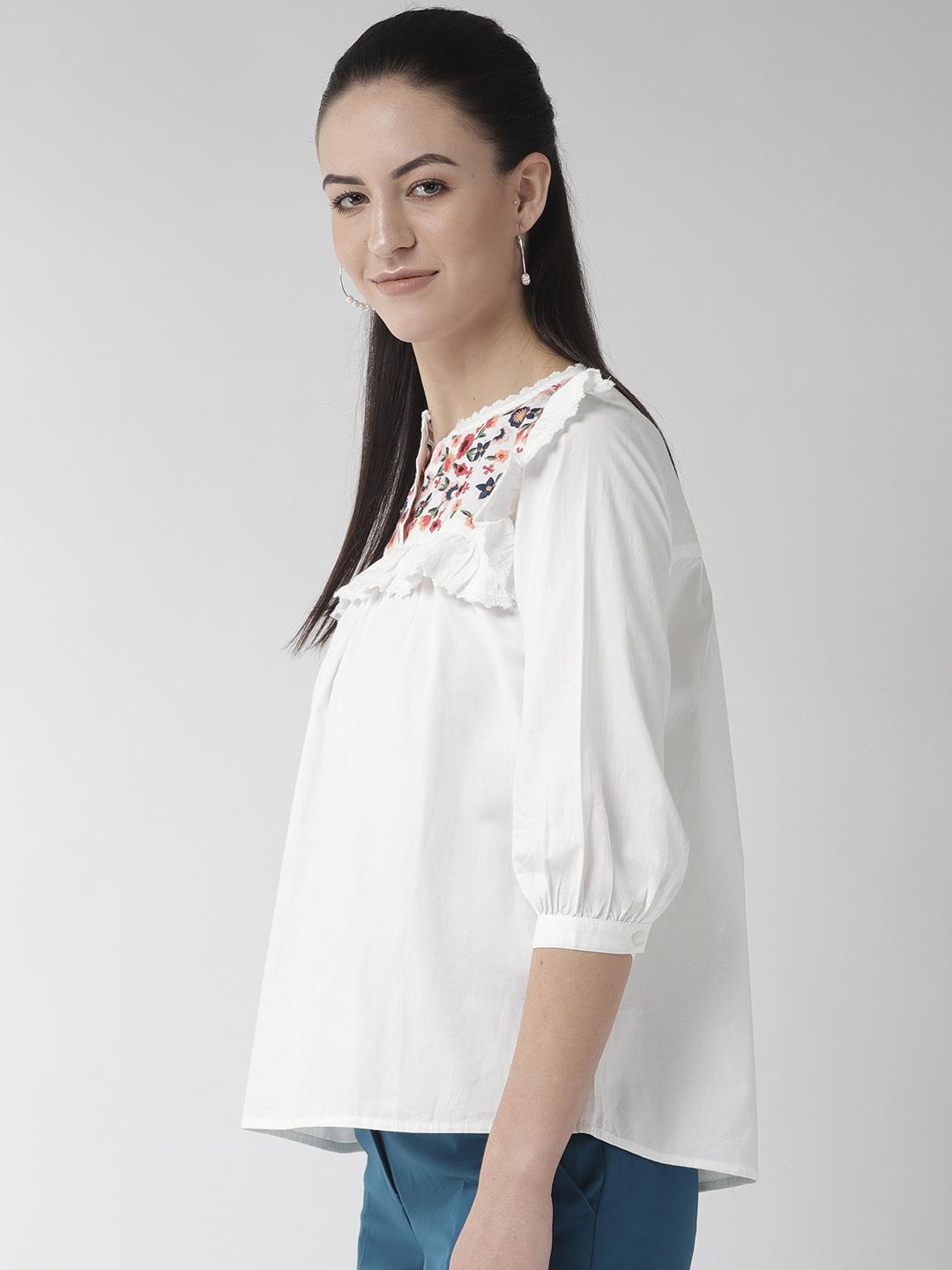Embroidered White Cotton Top