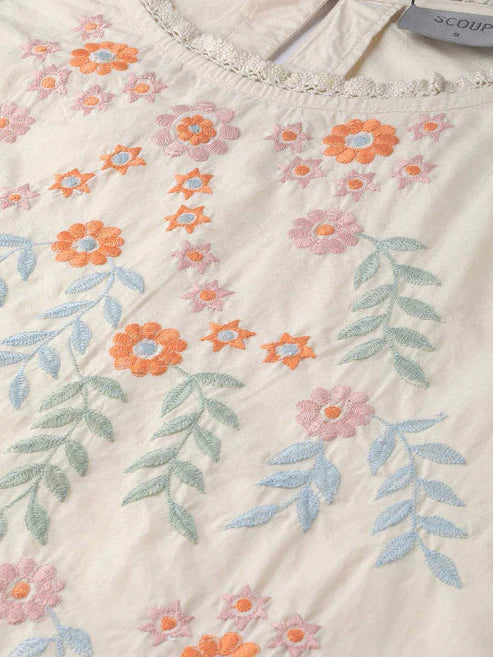 Scoup Combo of Green Dress & Cotton Embroidered Top