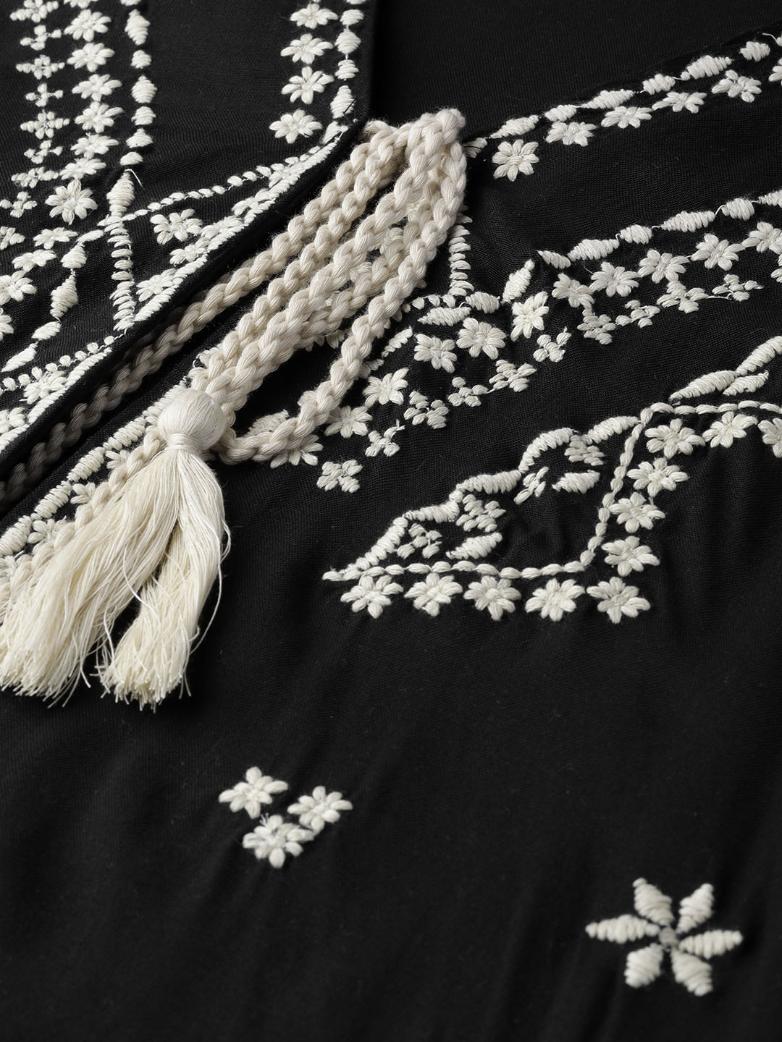 Scoup Black & Off-White Embroidered Tie-Up Shrug