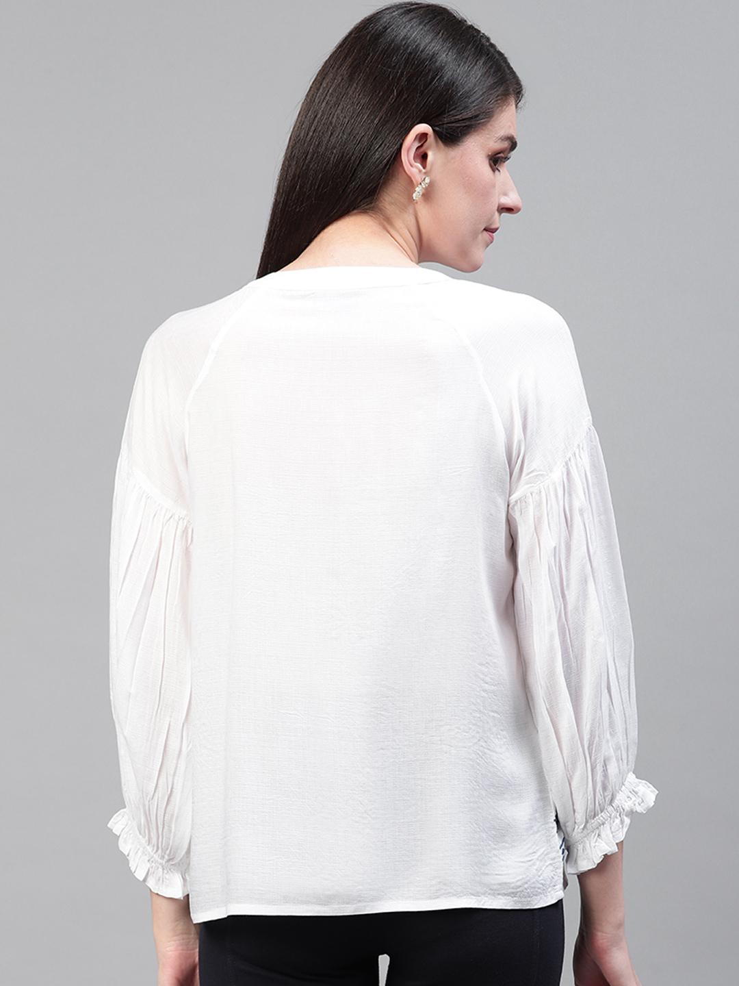 Scoup White viscose dobby embroidered top