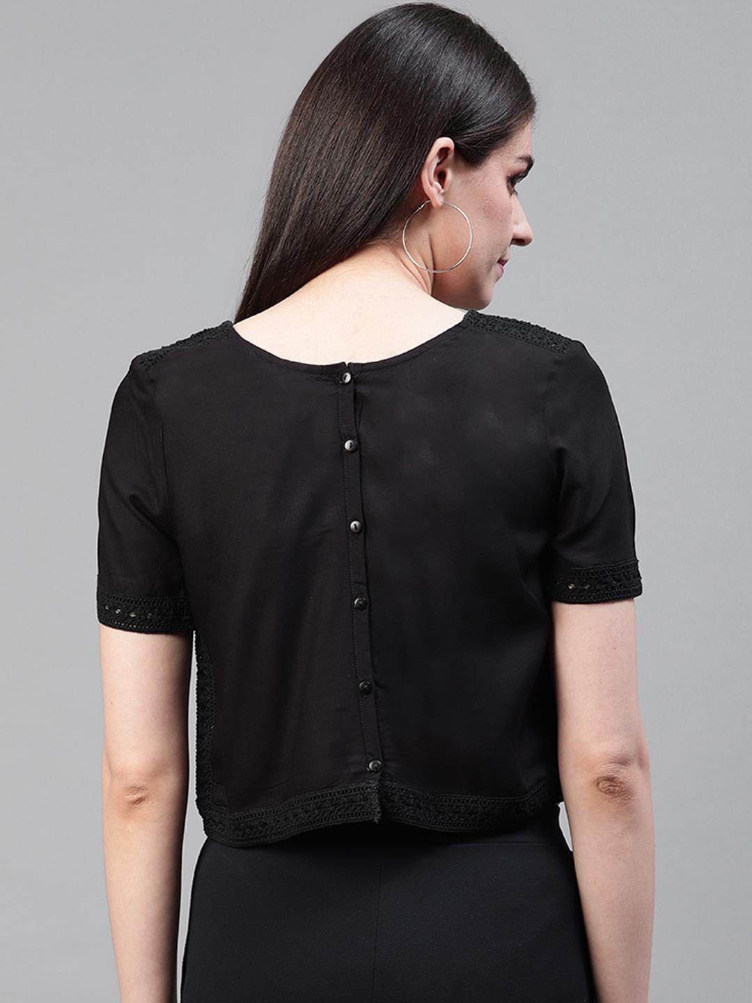 Black & Pink Floral Embroidery Top