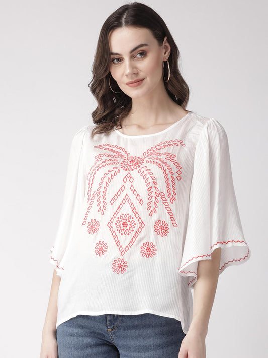 Bell Sleeve Embroidered Top