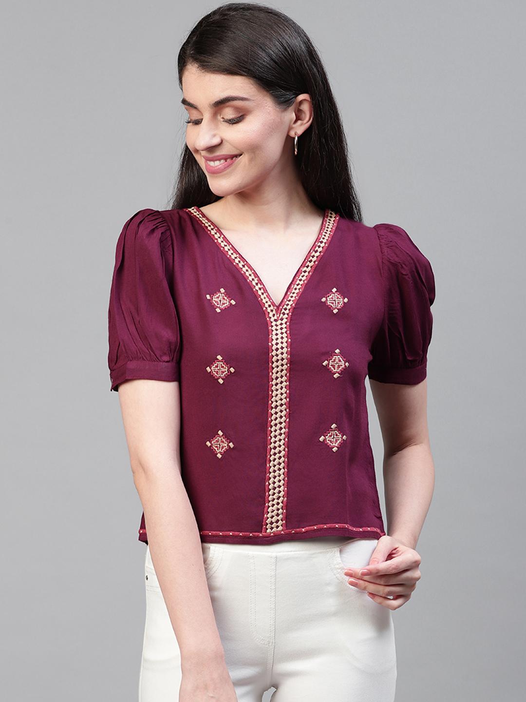 Solid maroon embroidery top