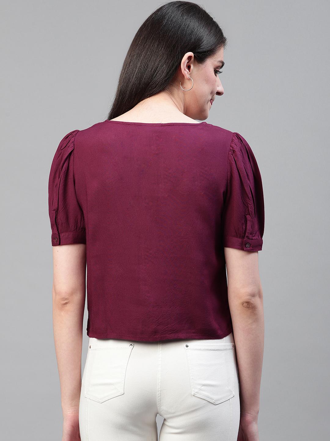 Solid maroon embroidery top