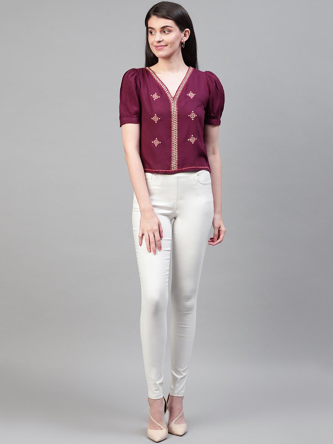 Solid maroon embroidery top