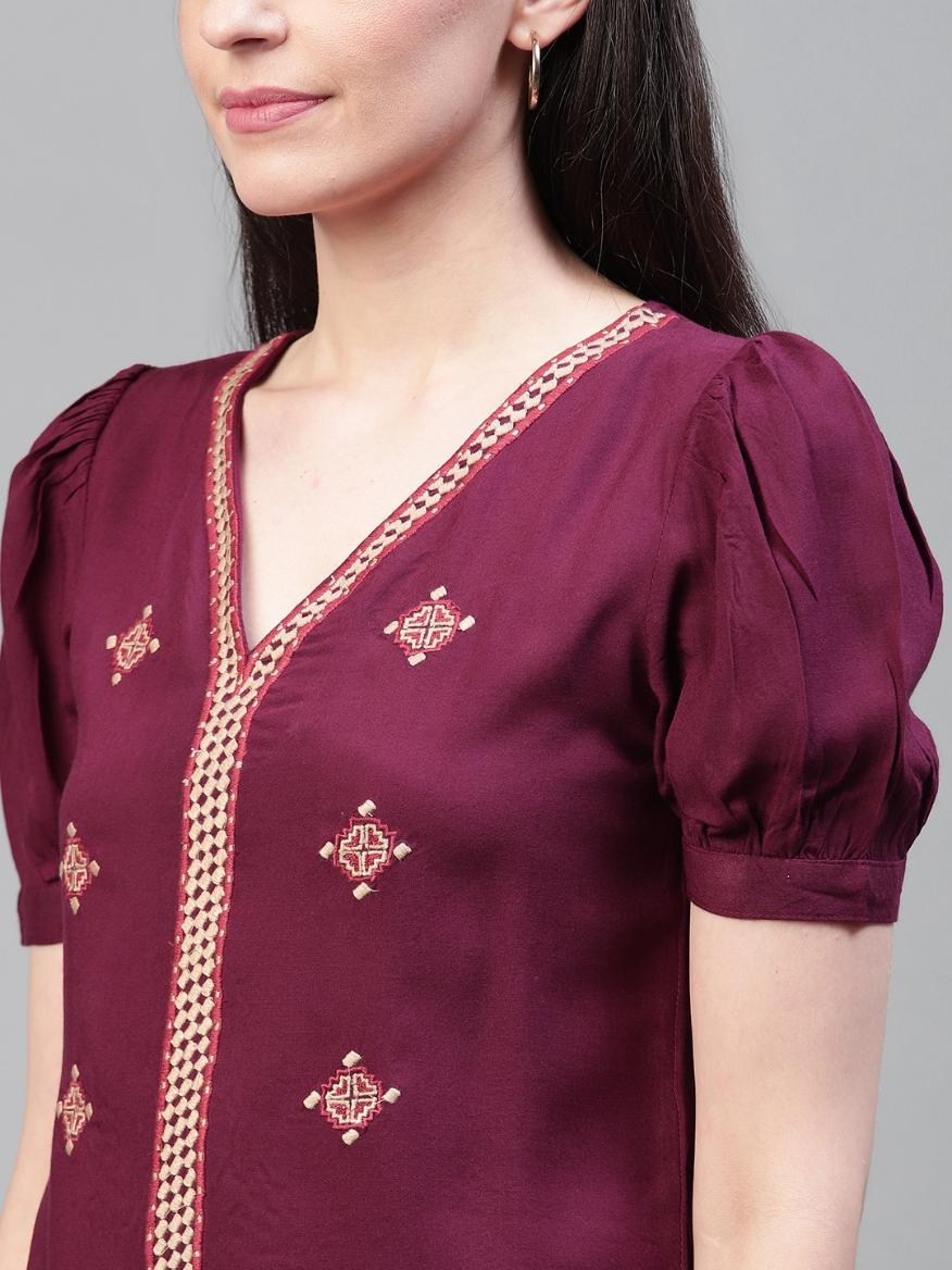 Solid maroon embroidery top