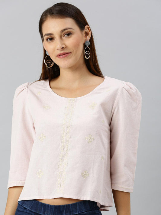 Scoup Pink Embroidered Cropped Top