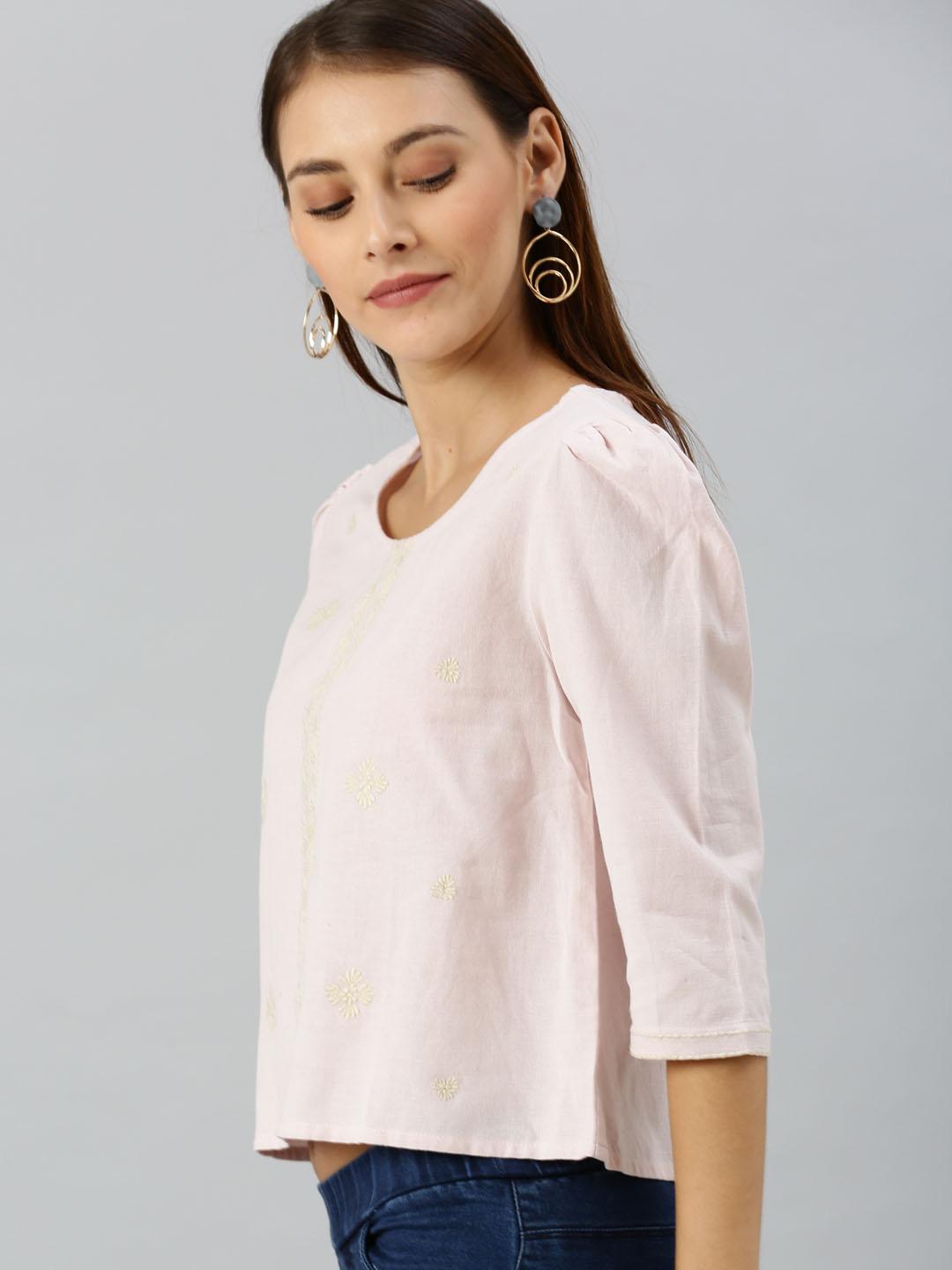 Scoup Pink Embroidered Cropped Top