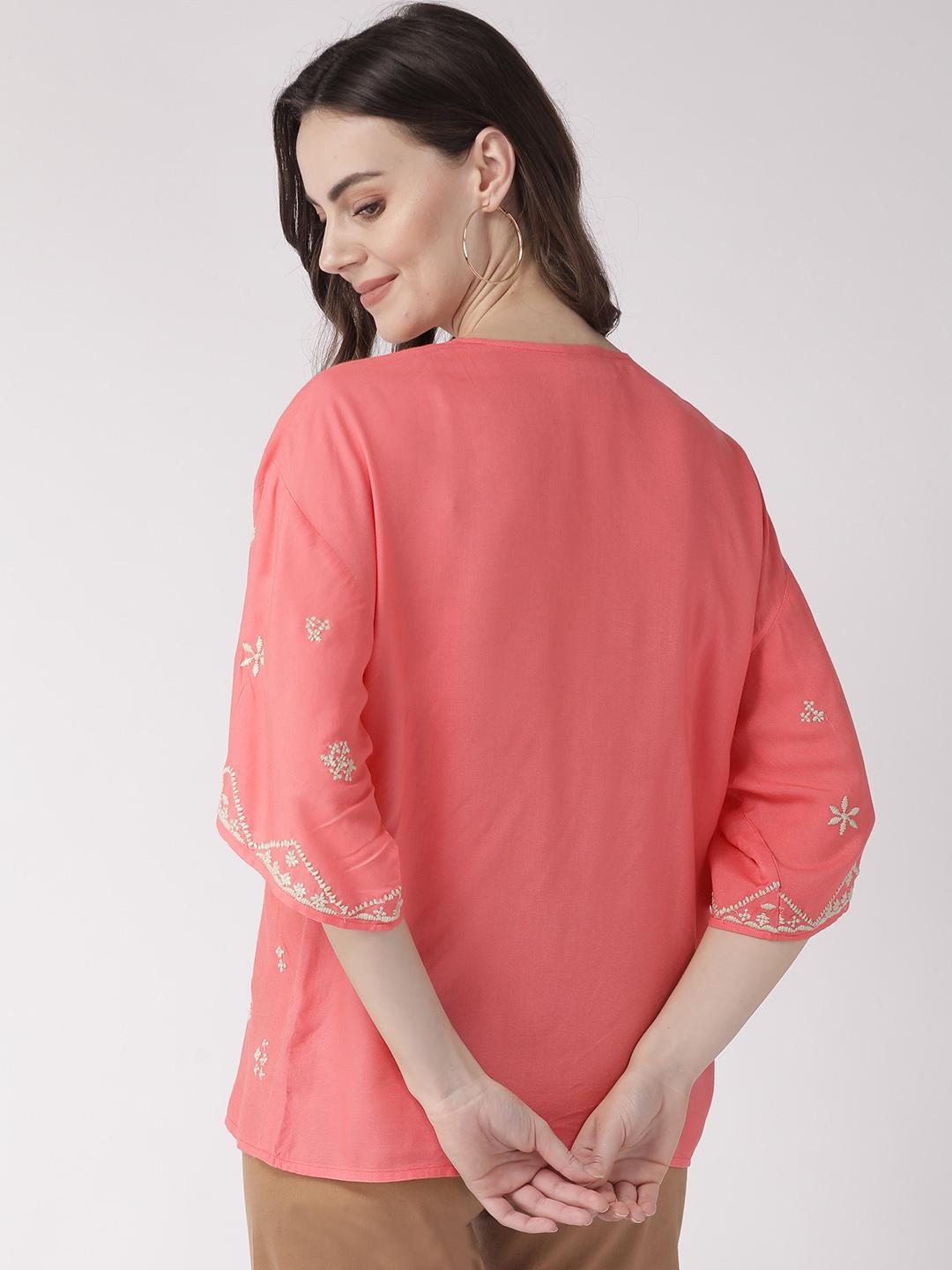 Scoup Pink & Off-White Embroidered Tie-Up Shrug