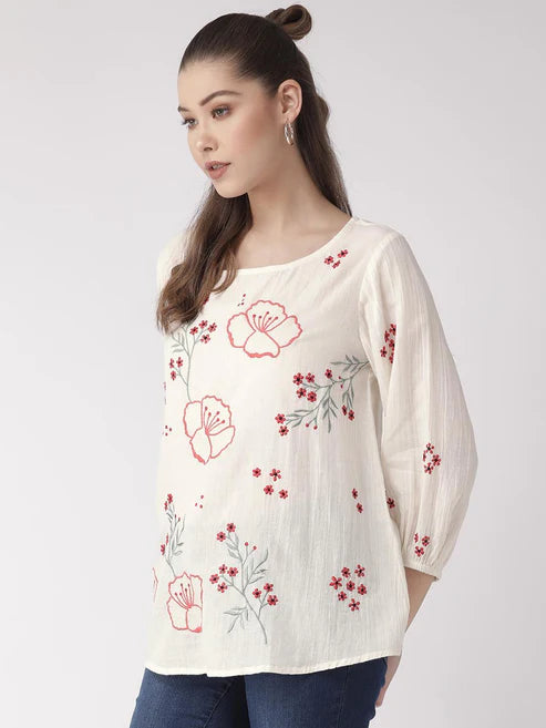 Scoup Combo of White Top and Embroidered Top