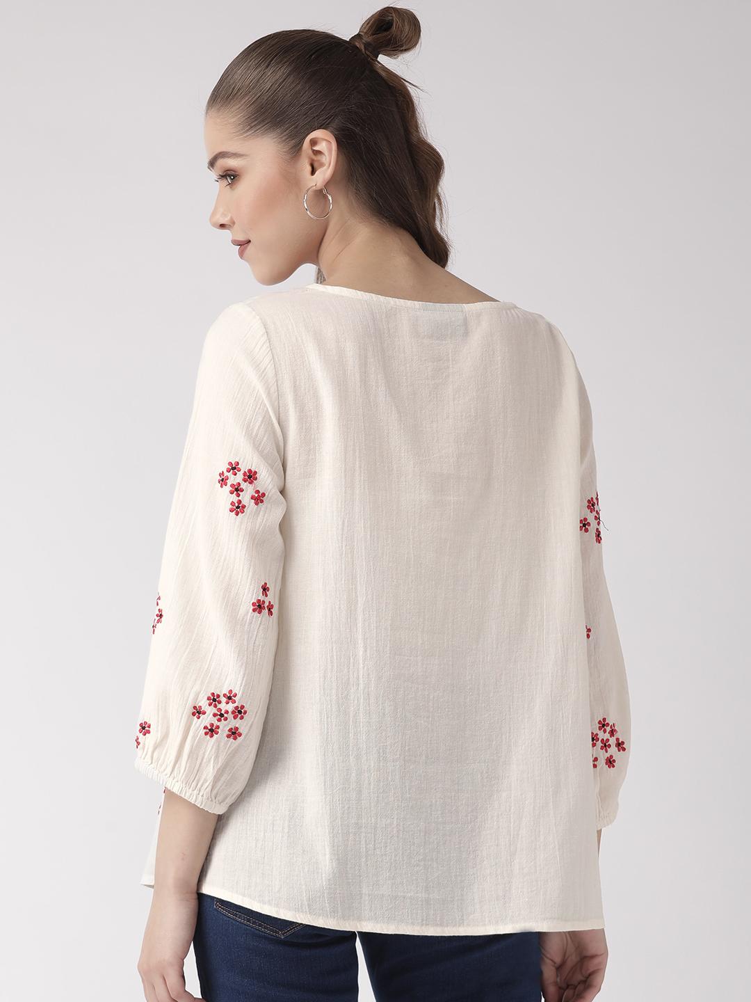 Multi color embroidered White top
