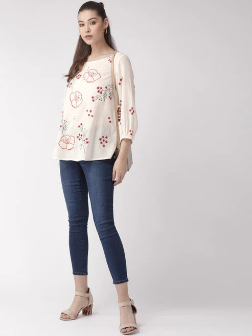 Scoup Combo of White Top and Embroidered Top