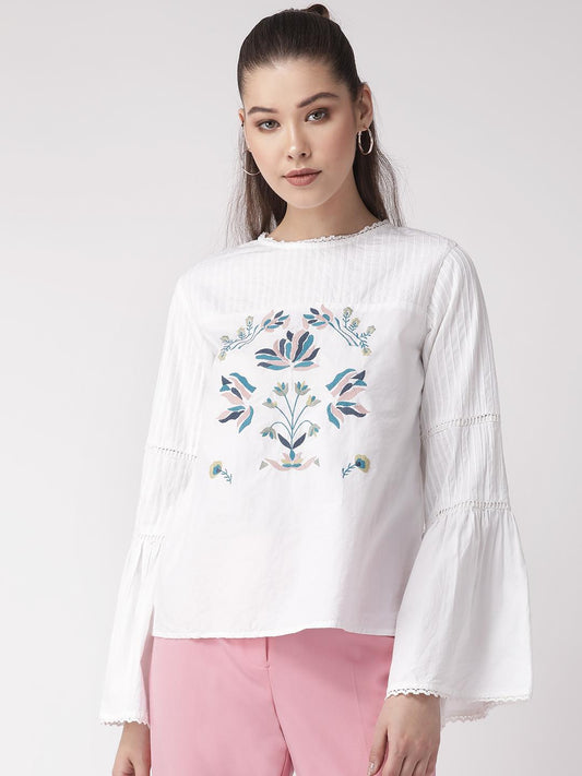 Multi Color Embroidered Bell Sleeve Blouse