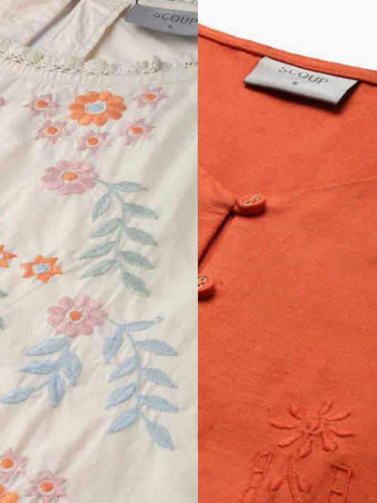 Scoup Combo of Embroidered Top and Poplin Top