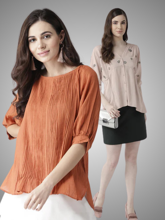 Scoup Combo of Dusty Pink Top & Rust Pintuck Top