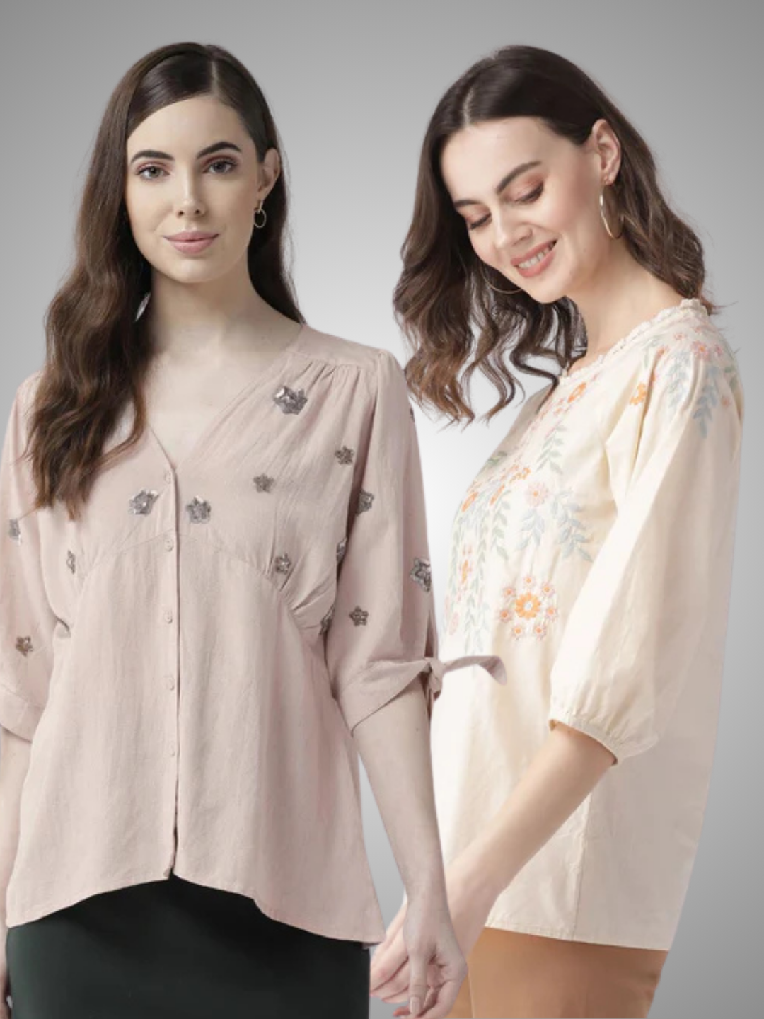 Scoup Combo of Cotton Embroidered Top & Dusty Pink Top