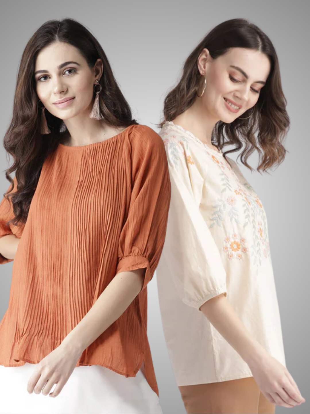 Scoup Combo of Cotton & Rust Pintuck Top