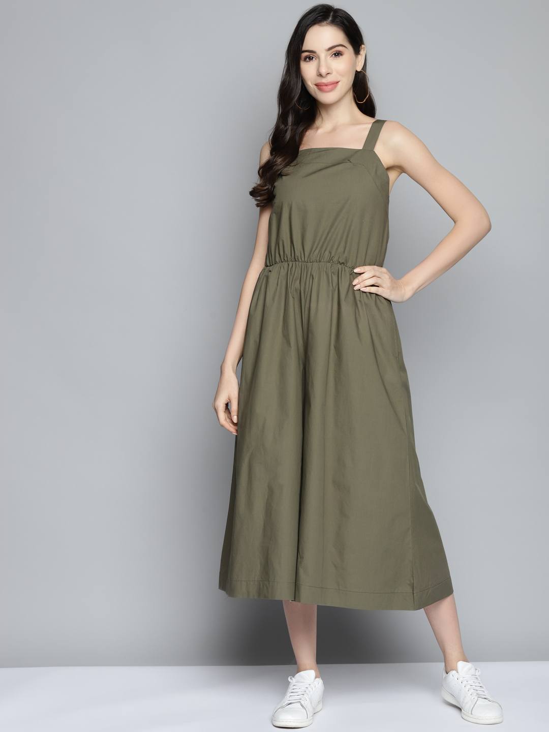 Scoup Olive Green Cotton Solid Dungaree