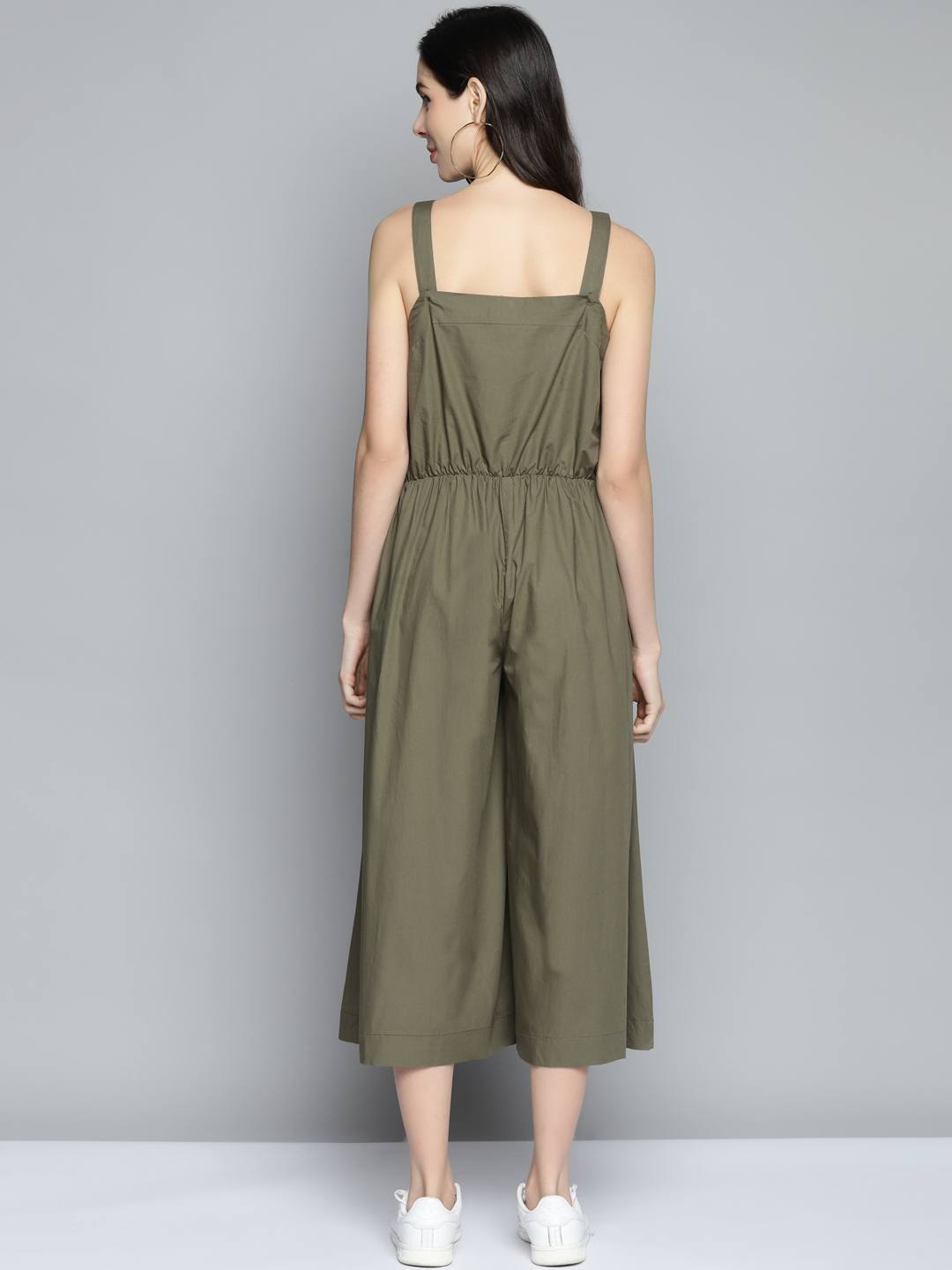 Scoup Olive Green Cotton Solid Dungaree