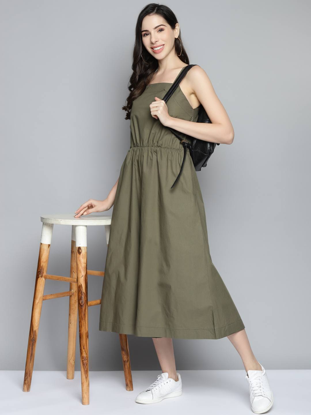 Scoup Olive Green Cotton Solid Dungaree