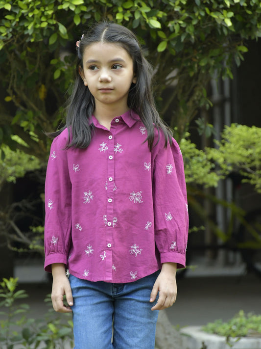 Scoup Burgundy embroidered cotton shirt