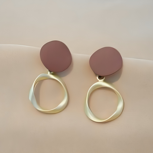 Elegant Matte Mauve & Gold Abstract Drop Earrings
