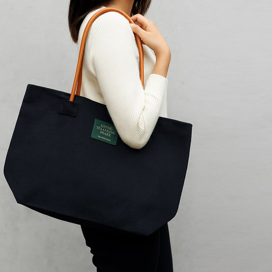 Urban Canvas Shoulder Bag – Black with Tan Handles