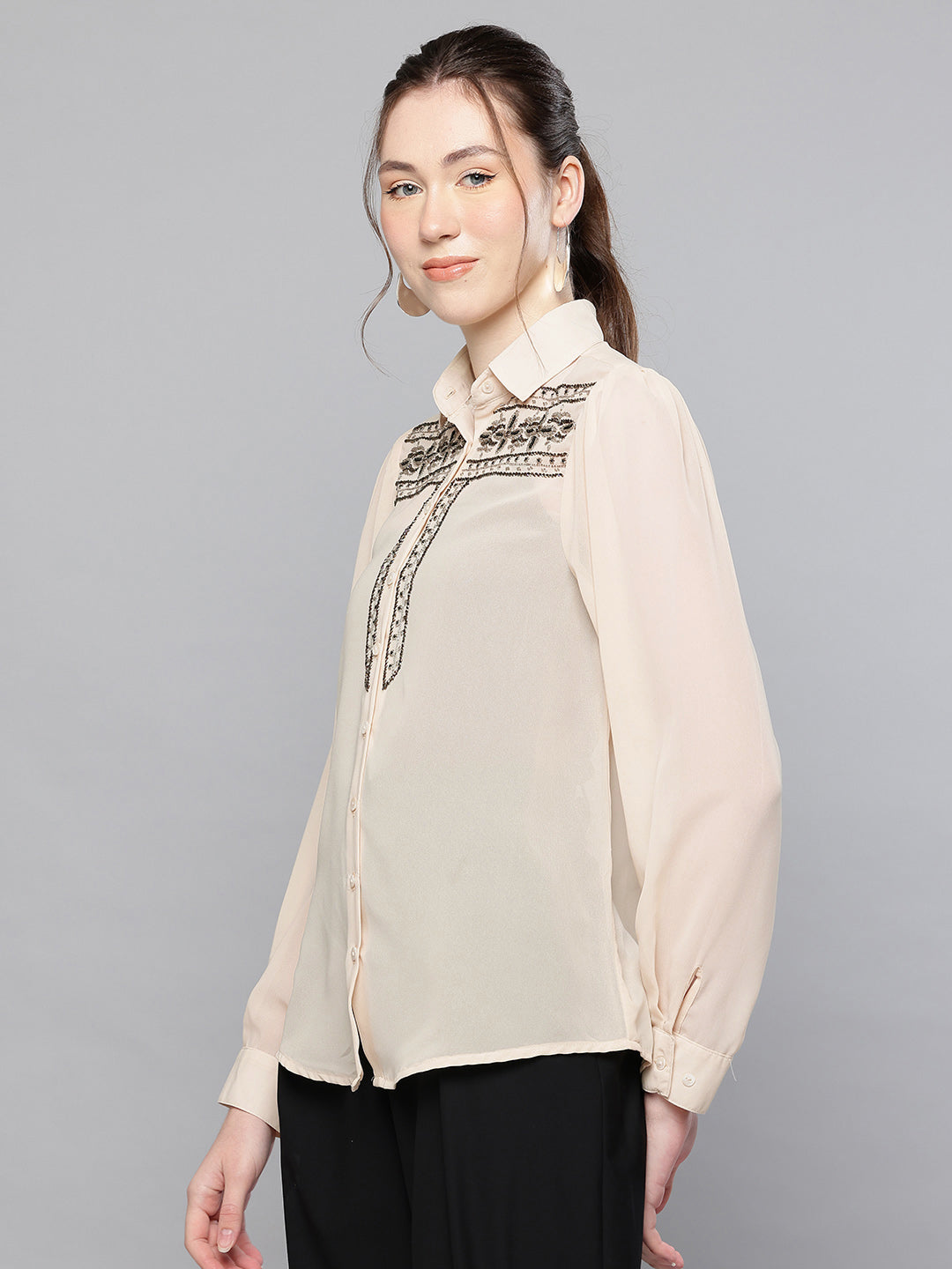 Hand embellished beige shirt